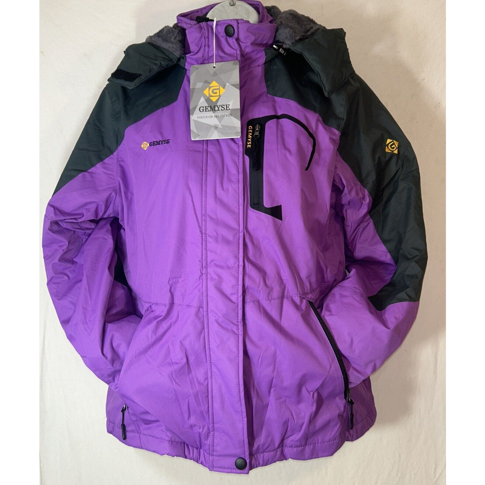 GEMYSE Womens Ski Snow Jacket Waterproof Coat Snowboard Rain Jacket Purple Small